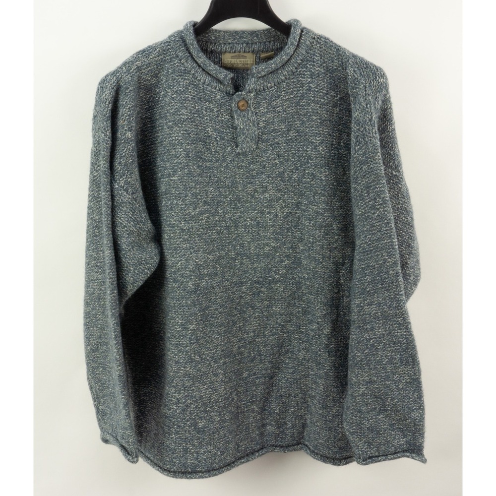 Structure Wool Melange Roll Neck Henley Sweater Men's XL Blue White Long Sleeve